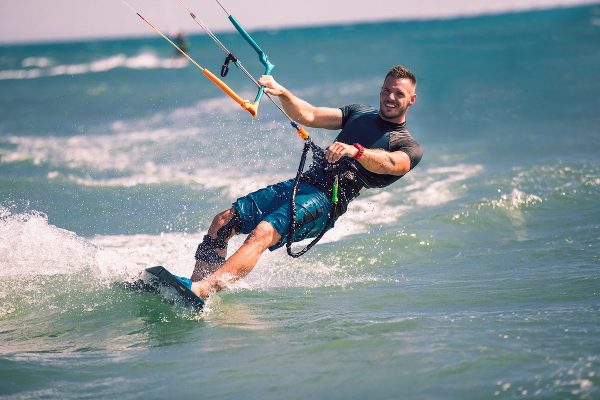 Athletic male kitesurfer