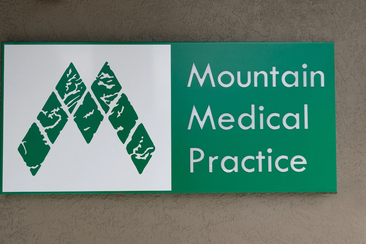 Mountain Medical Practice building signage near front door where patients walk in