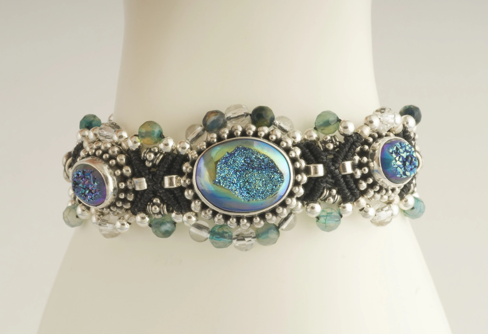 Druzi blue macramé nomadic knotwork style bracelet by designer Isha Elafi