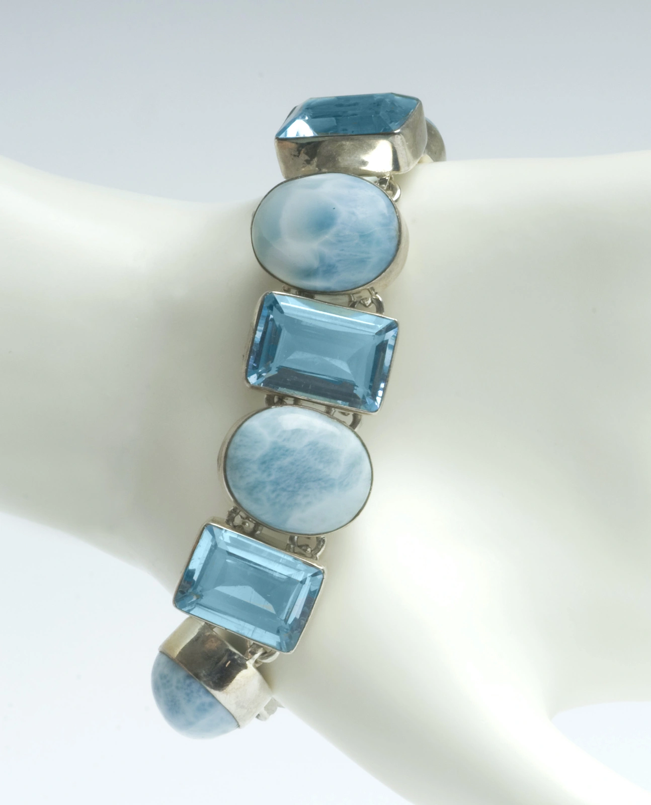 Larimar and blue topaz chunky silver bracelet