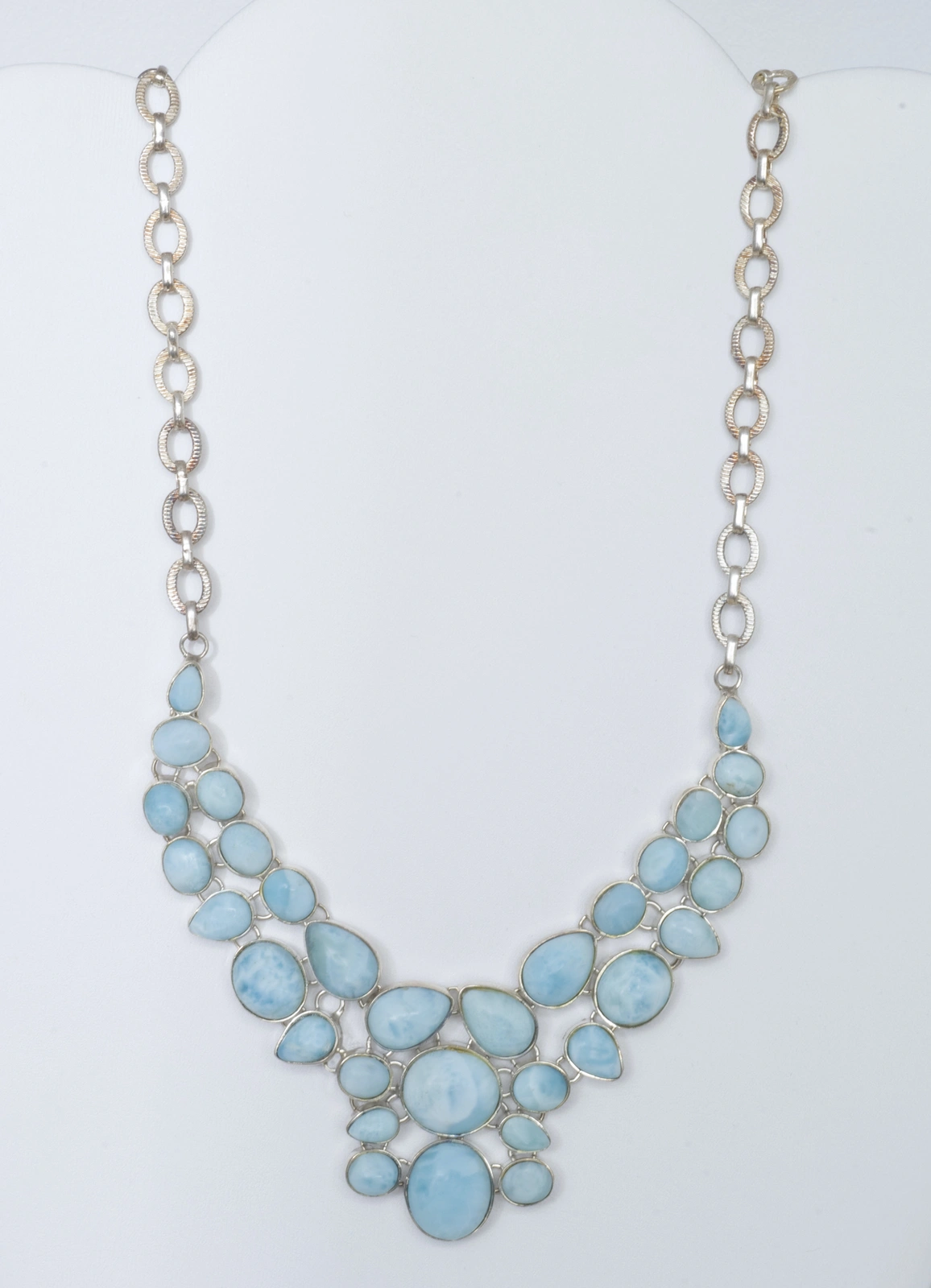Larimar and silver multiple stone bib style necklace