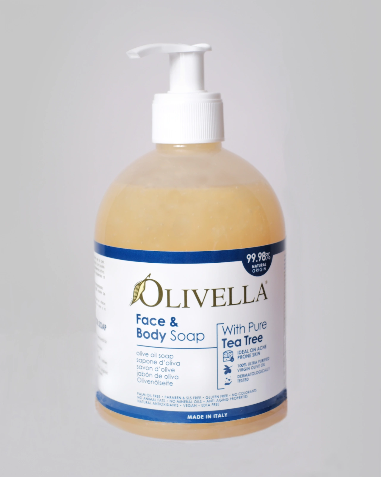 Olivella face and body soap with pure tea tree oil, made in Italy