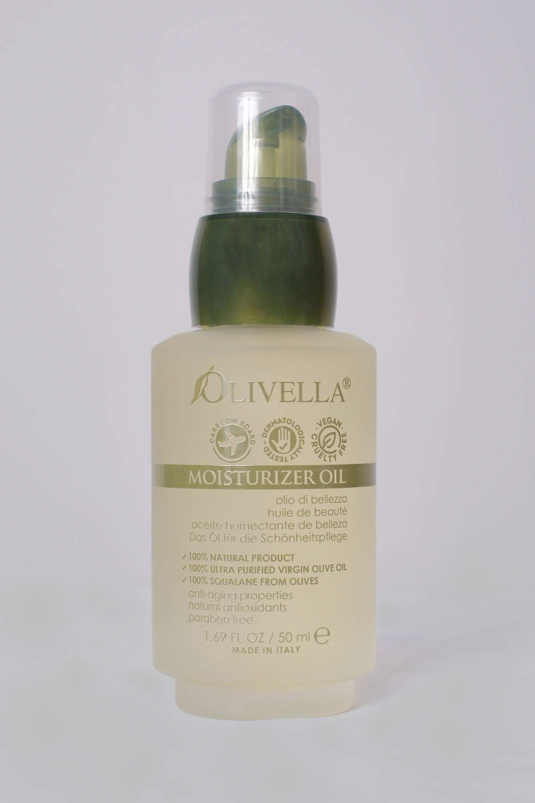 Olivella moisturizer oil skin care product made in Italy