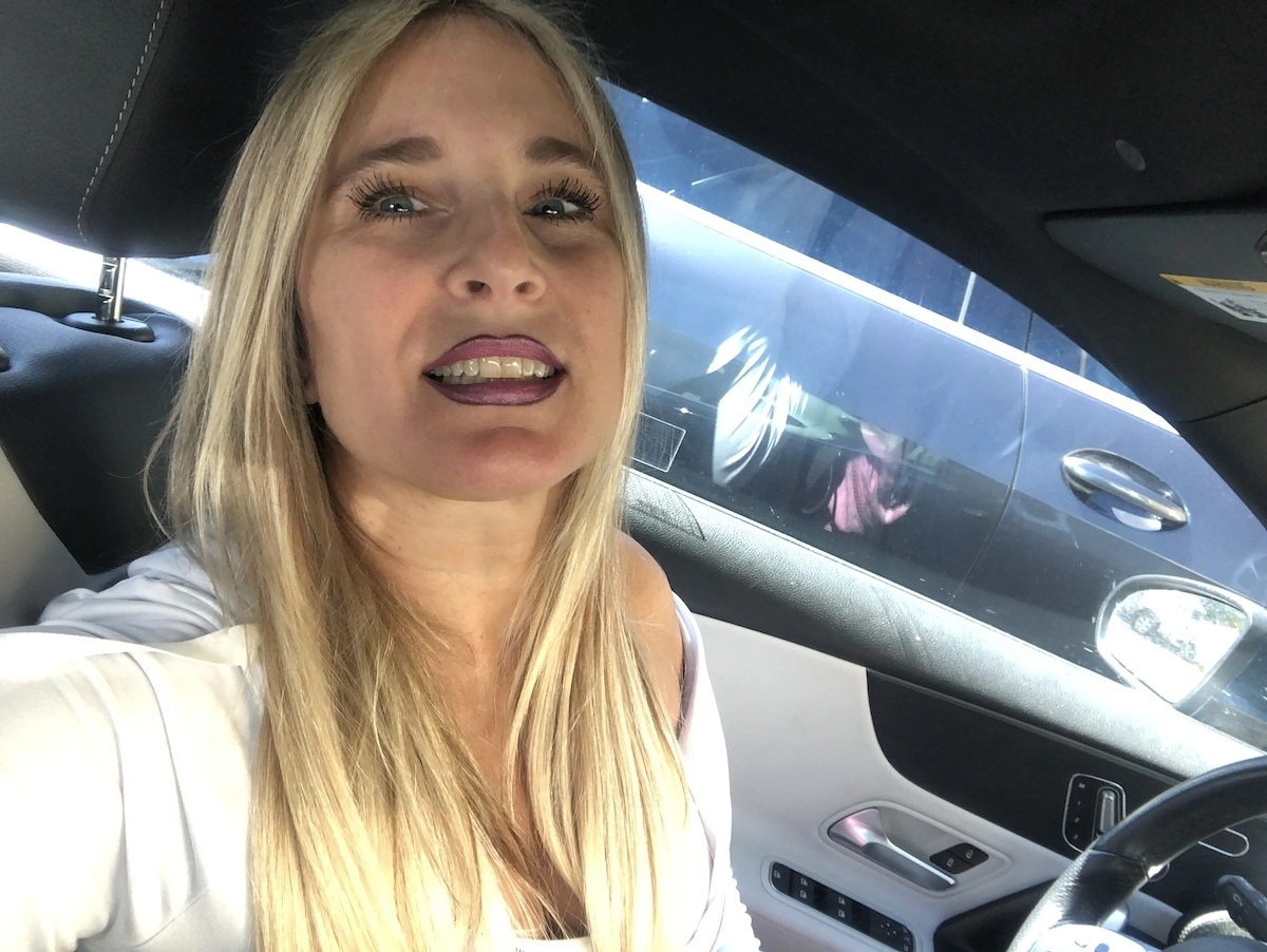 Maria Pirraglia casual selfie in car parked at Lake Tahoe