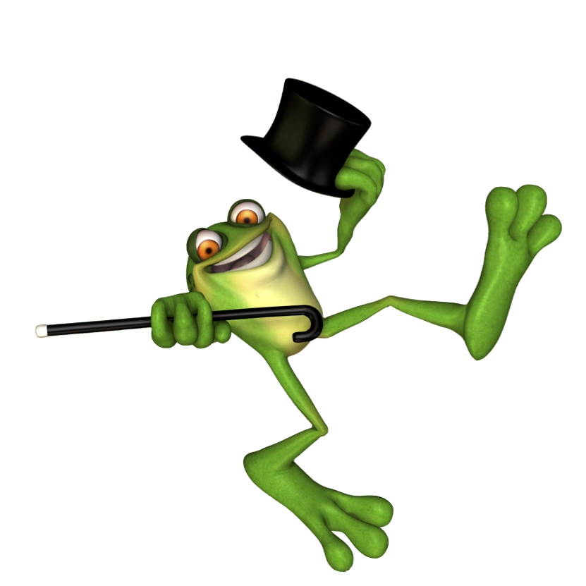 Cute frog in top hat with cane dancing on top of EMG machine symbolizing historic electrophysiologic experiments with frog legs