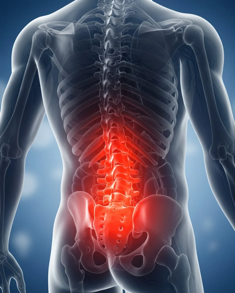 Skeletal anatomy of the spine, ribs, and pelvis diagrammatic hologram representation