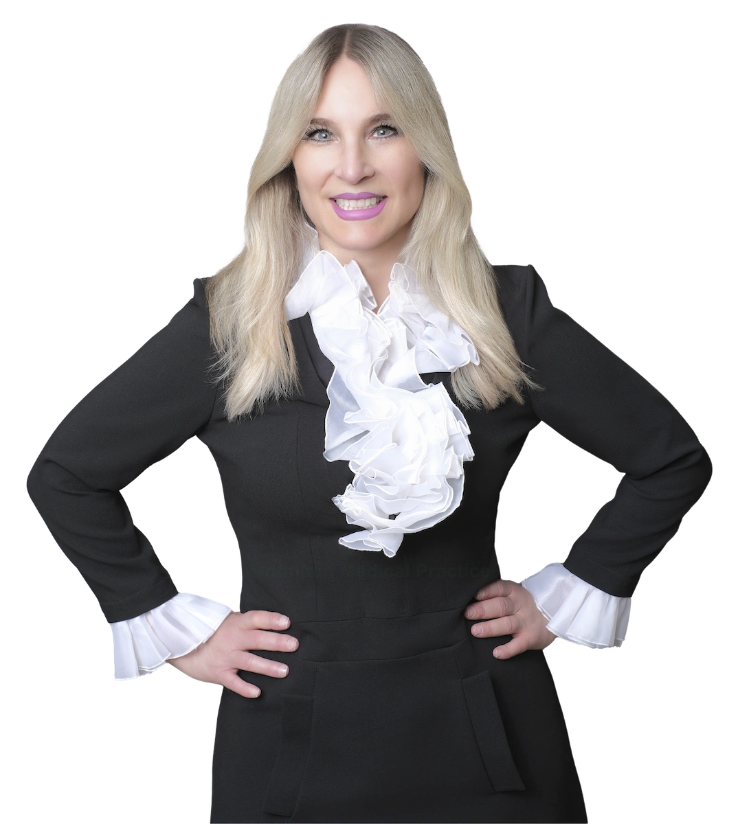 Dr. Maria Pirraglia in black and white Etta dress